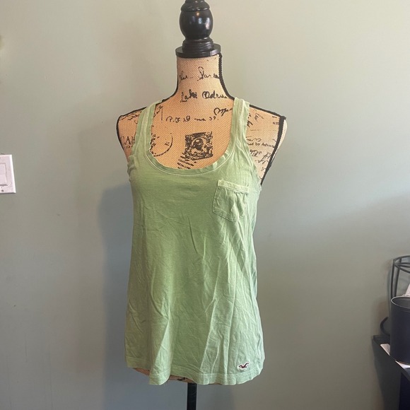 Hollister Womens Casual Ribbed Knit Y2K Summer Racerback Tank Top Green Medium - Picture 1 of 6